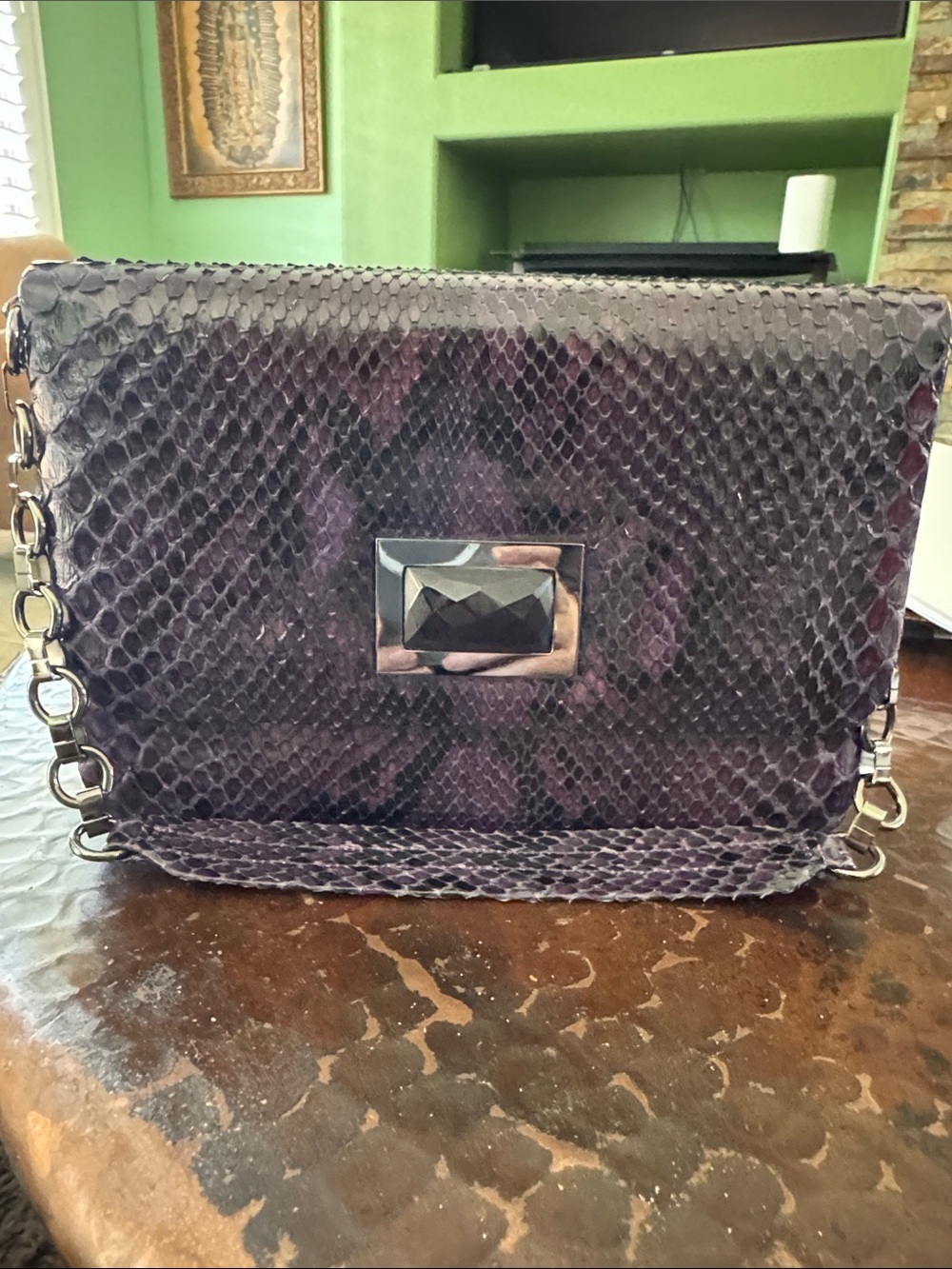 Purple Snake-Texture Chain Strap Crossbody Bag